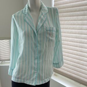 kate spade Mint Green and White Striped Satin Pajama Top